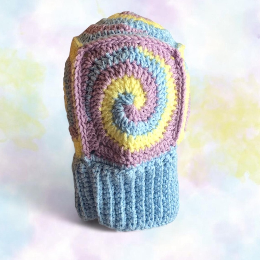 crochet light blue, lavender purple, and yellow granny square balaclava HANDMADE - Picture 5 of 7